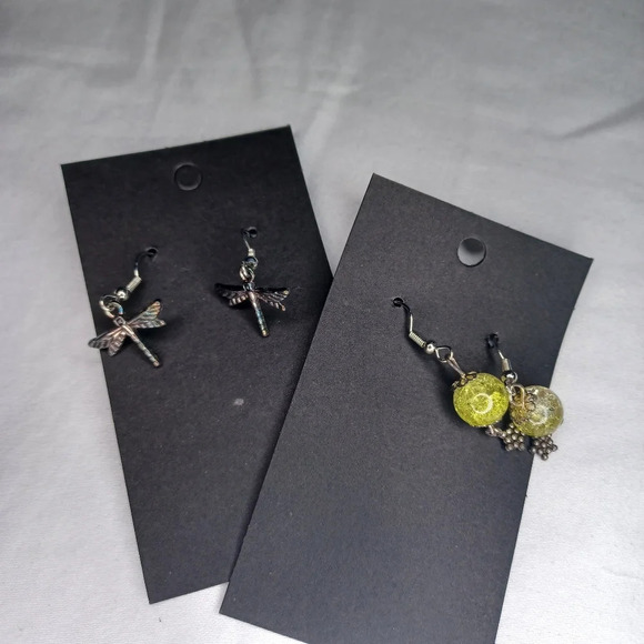 Hand Crafted Jewelry - Handmade dragon fly and small glass bead earrings